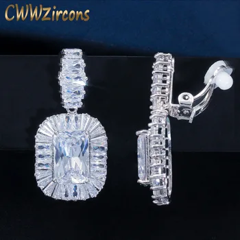 CWWZircons Non Străpuns Ureche Superb de Top zircon Cristal Femeile Petrecere Clip Pe Cercei Lungi fără Piercing CZ586