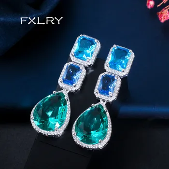 FXLRY de Moda Superb Cubic Zirconia Mare Lung Picătură de Apă Albastru de Cristal Cercei Pentru Femei Bijuterii Accesorii