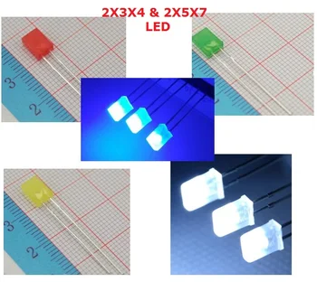 100PC Pătrat 2x3x4 LED Alb DC 3V Dreptunghi LED-Diodă Emițătoare de Lumină Lampă 2*3*4 mm Ultra Luminos Bec 2*5*7 Roșu Verde Albastru Galben