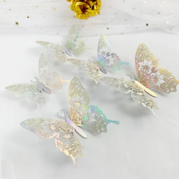 12/24buc 3D Gol Fluture Autocolant Perete Aur, Argint, Rose de Nunta de Decorare Camera de zi Home Decor Fluturi Decal Autocolante