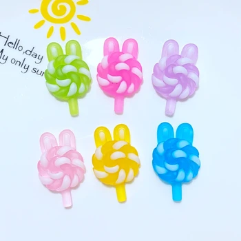 12Pcs Noi Rășină de Desene animate Minunat Luminos Iepure Lollipop Serie Spate Plat Cabochon Album Ornamente DIY Accesorii