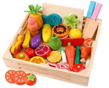 15 Stiluri de Jucarii din Lemn pentru Copii Simulare Ou Bucătărie Serie Taie Fructe Legume Desert Educative pentru Copii, Casă de Joacă Jucării L1