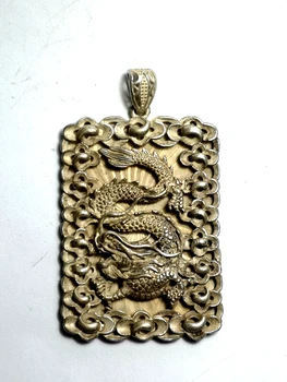 1919 Colecție Veche Chineză Tibet Argint Sculptate loong Dragon Statuie Amuleta Colier de decorare cadou