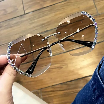 2022 Moda Vintage Supradimensionate fără ramă de ochelari de Soare pentru Femei Brand de Lux Design Sexy Diamant Pătrat ochelari de Soare Pentru Femei en-gros