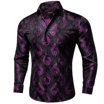 26 culori de Lux pentru Bărbați Tricouri cu Mâneci Lungi Paisley Floral Imprimat Jacquard Violet Albastru Tricou Negru pentru Barbat Toamna Iarna Bluza