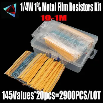 2900Pcs 145Values 1/4W 1% 1R-1M Ohm Metal Film Rezistor Sortiment Cutie Kit Torlerance Pachet