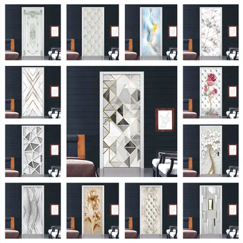 3D Europene Ușa Autocolante Decorare Marmură Simple Linii Abstracte Flori Tapet Pentru Living Home Decor Dormitor Art Decal