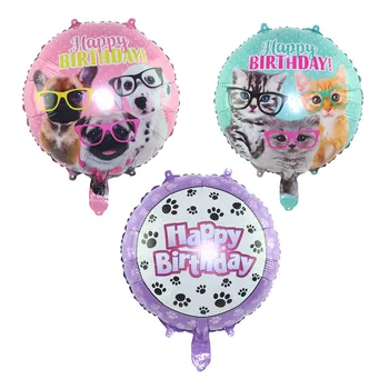 3Pcs Câine și Pisică Tema Happy Birthday Folie de Mylar cu Balonul Rotund Golbos Amuzant Gonflabile Heliu Aer Pisică Câine Laba de Imprimare Baloane