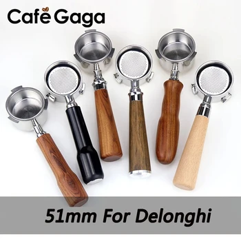 51mm Pentru Cafea Delonghi Fund Filtru de Dozare Inel de Cafea Espresso Pâlnie Mâner de Lemn Suport de Filtru de Cafea Accesoriu