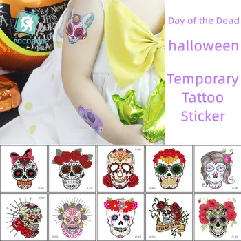 5pcs Tatuaj Temporar Sticker Halloween Ziua Morților Flash Tatuaje Autocolant Corp Craniu Autocolante Petrecere Copii Amuzante HorrorTatoo
