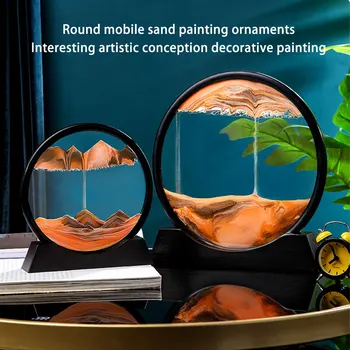 7/12 țoli Creative 3D Art nisipuri Mișcătoare Pictura Rotund de Sticlă Mișcare Sandscape Desktop Office Adâncime Nisip Imagine Cadou Decor Acasă