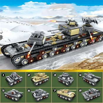 8 în 1 Militare WW2 KV Rezervor Bloc DIY Mini Panzer IV StuG III Tigru Vehicul Cărămizi de Jucărie Pentru Băieți Copii
