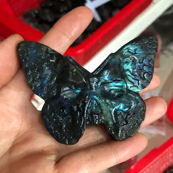 8cm albastru Natural labradorit parte crved lustruit cristal fluture cu pietre Frumoase reiki ornamente de vânzare