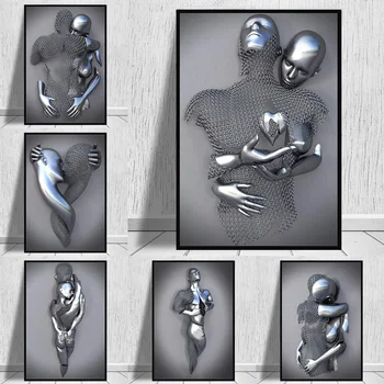 Abstract Art Metal 3D Canvas Printuri Iubitor de Îmbrățișare Picturi murale Pe Nordic Decor Poze Poster Mural Cuadros Pentru Camera de zi