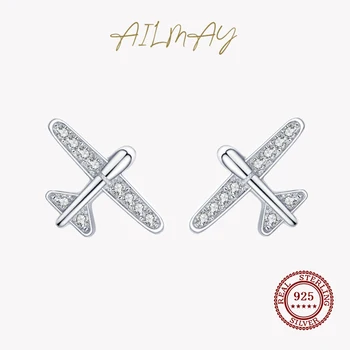 Ailmay Argint 925 Avion Simplu Romantic Spumante Zircon Cercei Stud Pentru Femei Fete Petrecere Accesorii Bijuterii