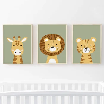 Animale Sălbatice Nordic Leu, Girafa, Tigru Moderne Animal Print Imagini De Desene Animate De Artă Poster Panza Pictura Pepinieră Camera Pentru Copii Decor