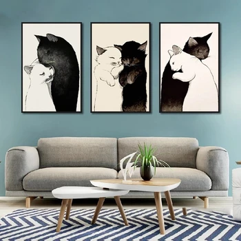 Arta De Perete Panza Animale Drăguț Alb Negru Cat Postere Decor Living Modern Imprimare Imagine Dormitor Modular Decor Acasă