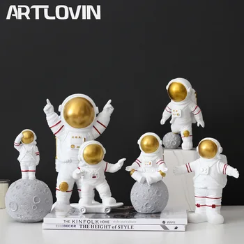 Astronaut Figurine Modern Decor Acasă Cosmonaut Luna Figuri Decorative Desktop Ornamente Rășină De Argint Cosmonaut Statui Om De Cadouri
