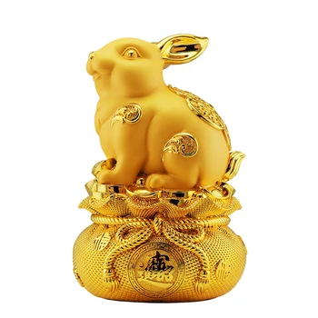 Aur iepure banca feng shui banca statuie, supradimensionate pentru copii cadouri drăguț meserii creative Feng Shui acasă decorare