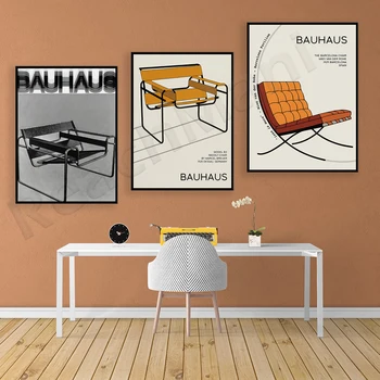 Bauhaus printuri, Wassily scaune, Barcelona scaune expoziție de postere, minimalist abstract scandinave decor de birou