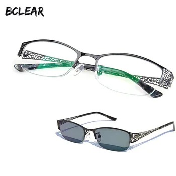 BCLEAR 2018 Nou Designer de Femeie Ochelari Rame Optice Metal Jumătate Cadru Semi-fără ramă Gri Maro ochelari de Soare obiectiv Clar Ochelari de cald