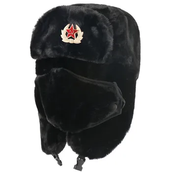 Bărbați Cald Sovietice Insigna Lei Feng Pălării de Iarnă rusă Ushanka Bombardier Pălăria în aer liber, Plus Catifea Îngroșa Iepure Faux Blana Capace de Zăpadă