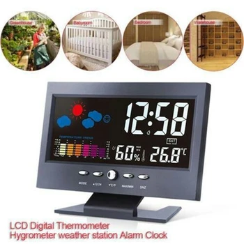 Ceas cu Alarmă Digital Electronic de Birou Ceas de Ceas Multifunctional cu Iluminare din spate de Umiditate și Temperatură Stație Meteo Wake Up Timer