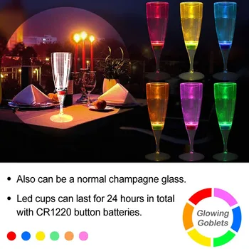De Vânzare la cald 6 Buc LED de Vin de Champagne Flute Pahare de Apă Lichid Activat Intermitent Lumina-up Cupe de Sticlă Drinkware Bucatarie sala de Mese Bar