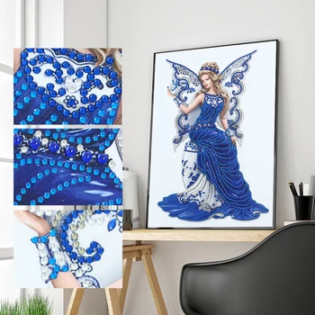 Diamant Pictura Îngerul Albastru Rochie Lady Parțială Burghiu Special în Formă de Cristal Stras Femei Diamond Art Kituri pentru Adulți și un Copil