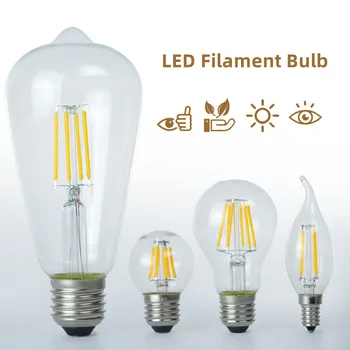 E27 E14 Retro Edison 2W 4W 6W 8W LED Filament Bec Lampa 220-240V Bec C35 G45 A60 ST64 de Sticlă Bec Vintage Lumanare Lumina