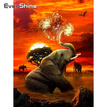 EverShine Diamant Pictura Elefant Complet Piața Diamant Broderie Animale De Artizanat Mozaic De Pietre Apus De Soare Decor De Perete