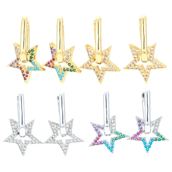 EYIKA Noi Multicolor Zircon Stele cu Cinci colțuri Mici Hoop Cercei pentru Femei de Aur de Argint de Culoare Stil coreean Cristal Arete Bijuterii