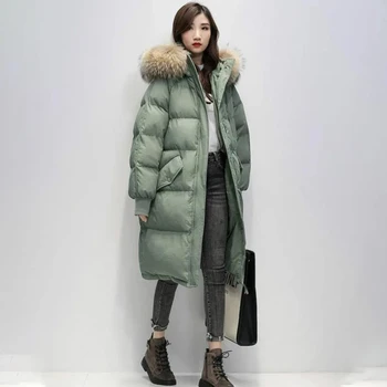 Femei Iarna Puffer Sacou Căptușit Stil coreean Mare Faux Blana Guler cu Glugă Îngroșa Hanorac Caldă Femei ușoare Jos Haina