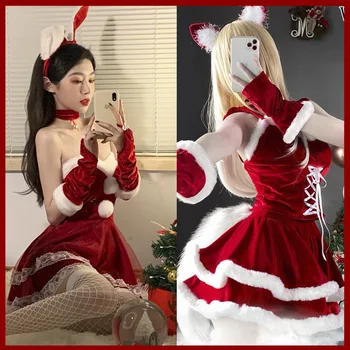 Femeile Crăciun Doamna Moș Crăciun Cosplay Costum De Iarnă Red Top Fusta Cape Mantie De Lenjerie Sexy De Menajera Bunny Uniformă Rochie Fancy