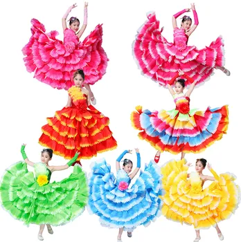 Fete Moderne Petală Rochie De Dans Concurs Costum Flamenco Spaniol Sala Fusta Copii Performanță Etapă Activități Școlare Purta