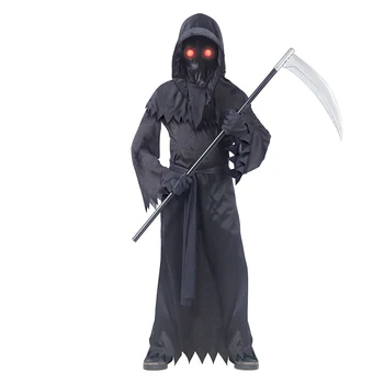 Grim Reaper Costume de Teroare Ochii Luminoase Cârlig Secera Băieți Cosplay Anime Mascarada Costum de Halloween pentru Copii Carnaval Prop