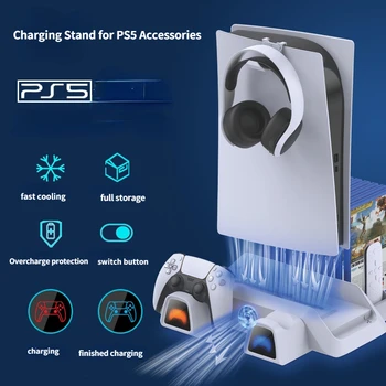 HEYSTOP Multifuncțional Suport de Încărcare pentru PS5 Accesorii, setul cu Cască Suport, Sloturi de Joc pentru Playstation 5 Disc & Ediție Digitală