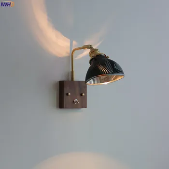 IWHD Lemn de Nuc Baldachin LED Lampă de Perete de Lângă Camera de zi Dormitor Baie de Lumină Oglindă Stânga Dreapta Roti de Cupru Moderne Wandlamp