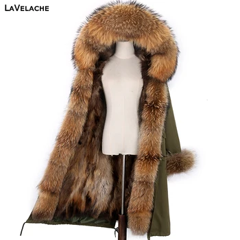 LaVelache Noul X-Long Parka Jacheta De Iarna Pentru Femei Haină De Blană Adevărată Mari Naturale Blană De Raton Capota Streetwear Detasabila Îmbrăcăminte Exterioară