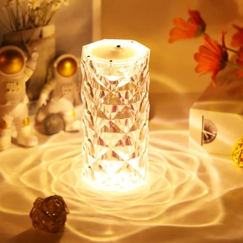 LED Cristal Lampă de Masă a Crescut de Diamant Atmosfera Lampă Rece Lampa USB Lumina de Noapte se Revarsă pentru Dormitor Decor de Crăciun