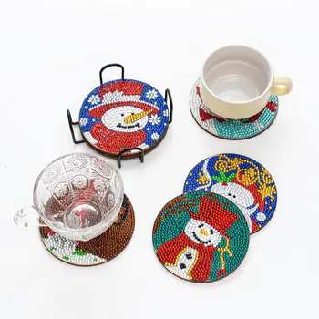 Lemn de Crăciun DIY Coaster 5d Diamant Pictura Decor de Crăciun Pentru Acasă Cupa Mat Cafea roller-Coastere de Crăciun Placemat