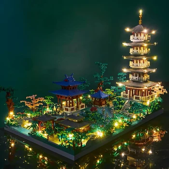 Lumina Arhitectura Chineză Micro Blocuri Turn Lac, Copaci Diamant Cărămizi Jucarii pentru copii Adulți Copii Cadouri de Craciun