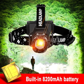 Mare Putere LED Far USB Reîncărcabilă Lampă de Cap 18650 Impermeabil Cap Lanterna Puternică a Farurilor Built-in 8200mAh baterie