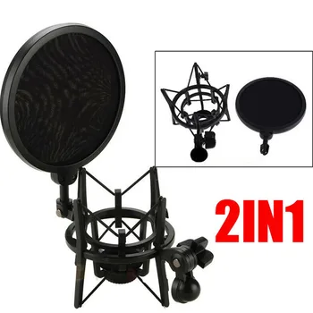 Microfonul Condensator Microfon Shock Mount Titularului Cu Mare Integrat Pop Filtru Negru