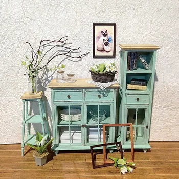 Mini BRICOLAJ Mobilier din Lemn Cabinet de Flori Raft Decorative Set Mini Doll House Home Accesorii Handmade Model Decorativ