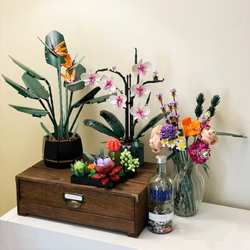 MOC Orhidee Suculente Buchet de Flori 608PCS Blocuri Oraș Romantic Kit Prieteni Asamblare DIY Cărămizi Jucarii Pentru Fete Cadou