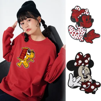 Moda Brodate Paiete de Desene animate Minnie Mare Insigna de Patch-uri DIY Coase Pe Fete T-Shirt Hoody Decor Sticker Disney Patch-uri