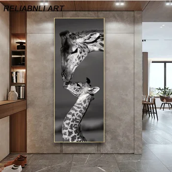 Moderne de Animale Mamei și Copilului Sensibilitate Girafa, Elefant Pictura Panza de Imprimare Și Poster de Arta de Perete pentru Camera de zi, Fara Rama