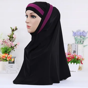 Musulman eșarfă pentru femei culoare solidă dungă șal hijab femme musulman arab împachetări văl hijabs islamic eșarfe cap kopftuch
