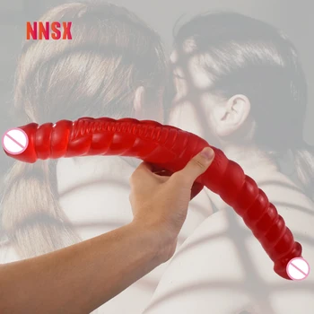 NNSX 16.5 Inch Lung Dublu Dildo Transparent Vin Roșu Moale și Luciu Sex Anal Jucării Pentru Femeile Lesbiene Joc Adult Vagin Masturbte
